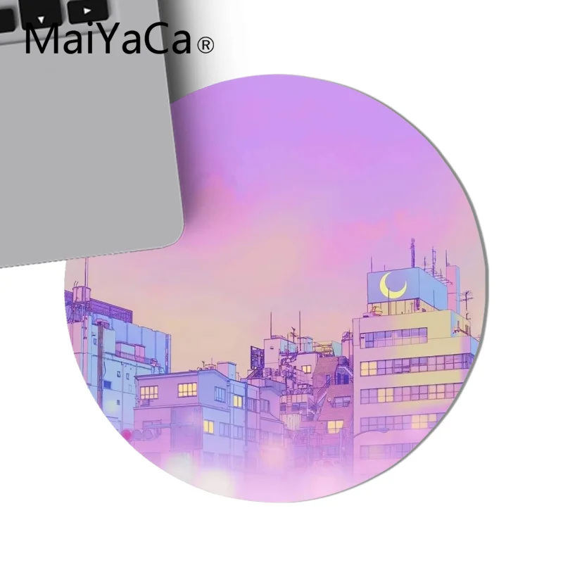 Розовый Аниме Луна Пейзаж эстетика Искусство Коврик для мыши игровой коврик