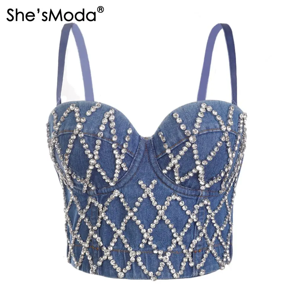 Джинсы She'sModa женские бюстье с бриллиантами бюстгальтер укороченный топ для