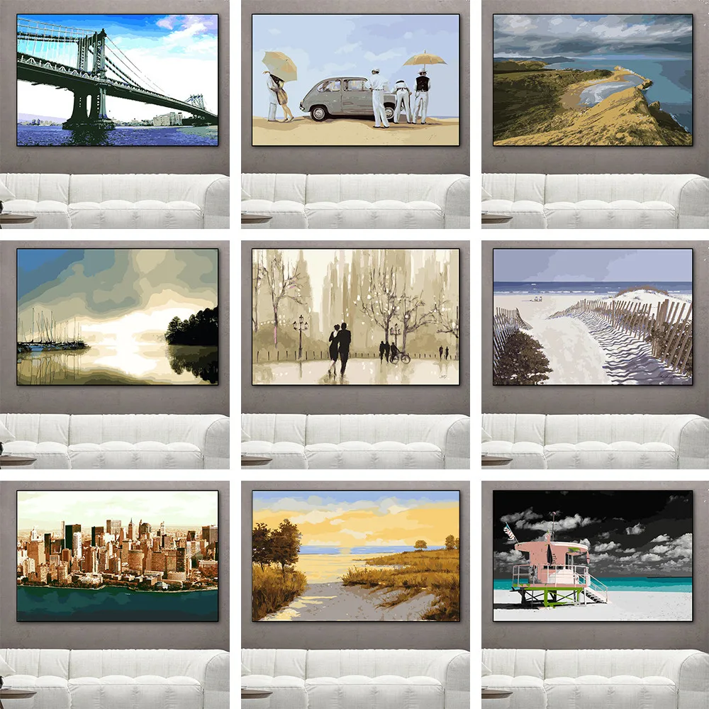 

Landscape DIY Painting by Numbers Home Canvas Poster Adult Acrylic Paint Coloring by Numbers Modern Bedroom Art Decoration