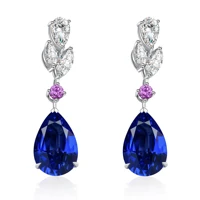 Zhanhao Charming Sparkle Jewelry 5.42ct 10.5*7mm 9k Gold Lab Grown Sapphire High Quality Pendant Earrings For Women 2021