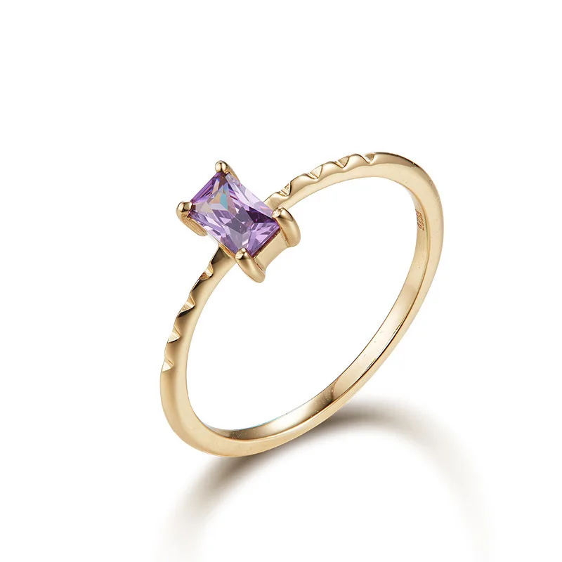

Изящное серебряное кольцо 925 пробы с покрытием из 14K золота короткое светло-Фиолетовое прямоугольное циркониевое обручальное кольцо для же...