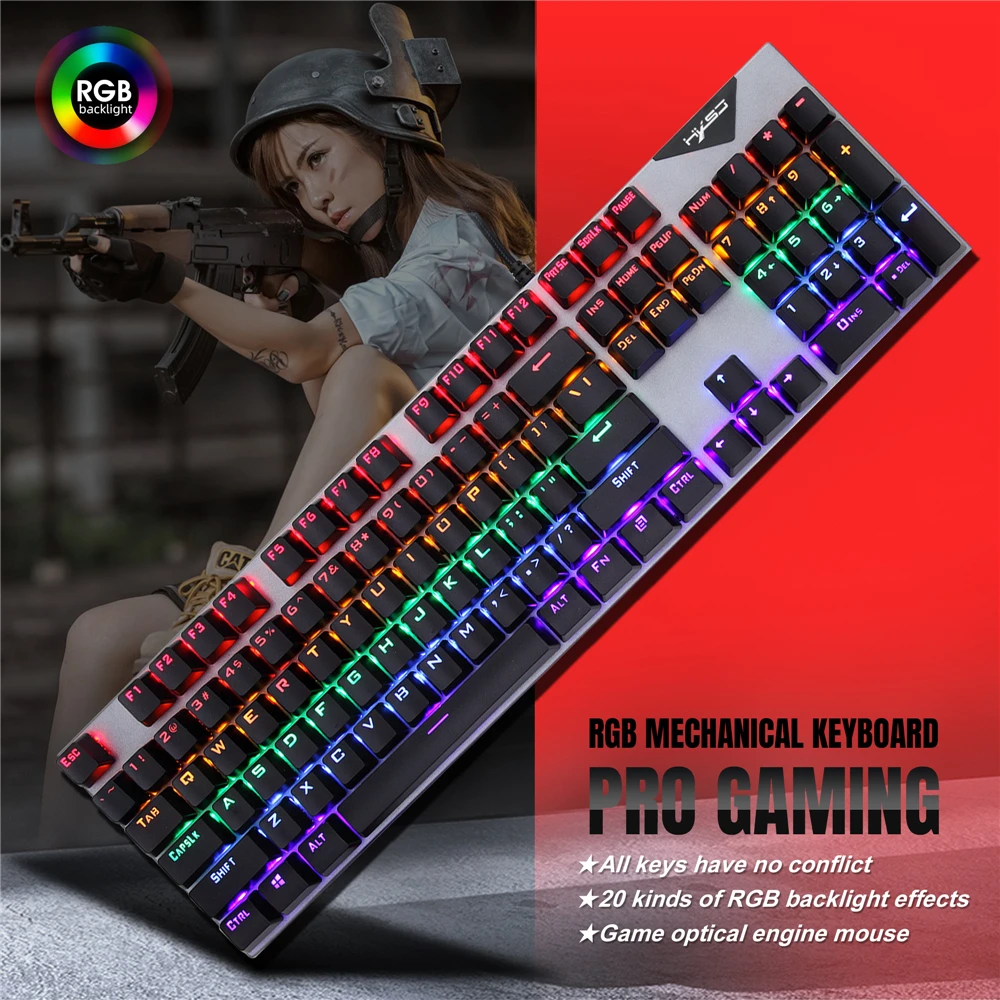 

Mechanical Keyboard +A867 Mouse Wired Gaming Keyboard RGB Mix Backlit 104 Blue Switch for Game Laptop PC