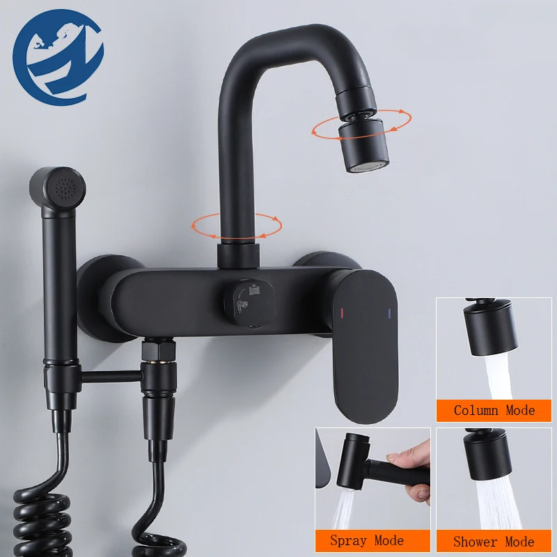 

Black in-wall Folding Kitchen Faucets Kitchen Taps Sink Mixer Rotate Kitchen Basin Faucet spray Gun Hot Cold Mixer Shower Modes
