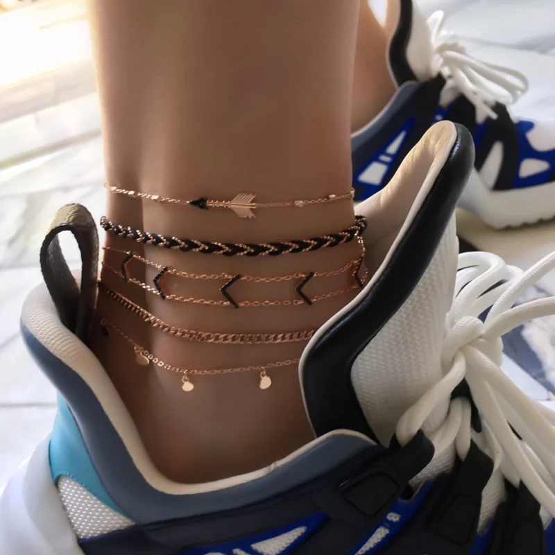 Docona готический черный браслет на ногу Стрела для женщин ручной работы с