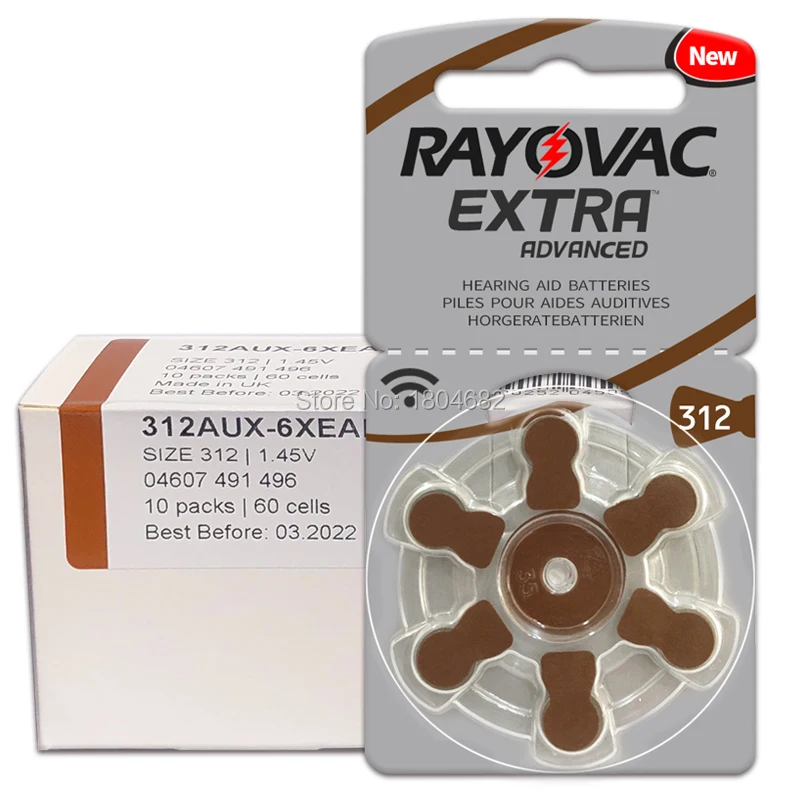 60 xZinc Air Rayovac Экстра производительность слуховой аппарат батареи 312 A312 PR41 | Красота