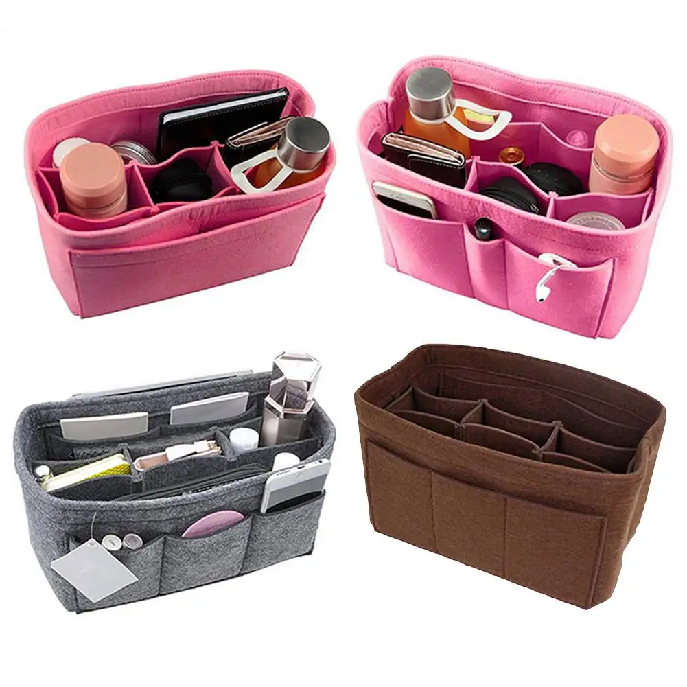 

New Multifunction Women Felt Large Bag Makeup Cosmetic Bags Travel Inner Purse Portable Handbag Storage Organizer Tote