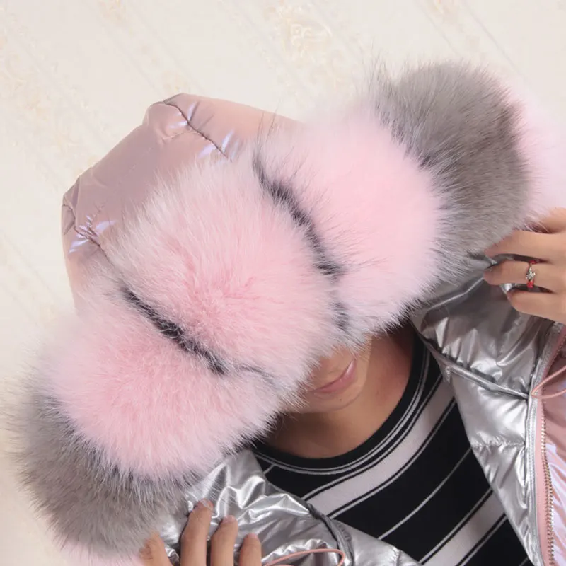 Зимние плотные теплые пуховики и куртки женские с капюшоном из лисьего меха