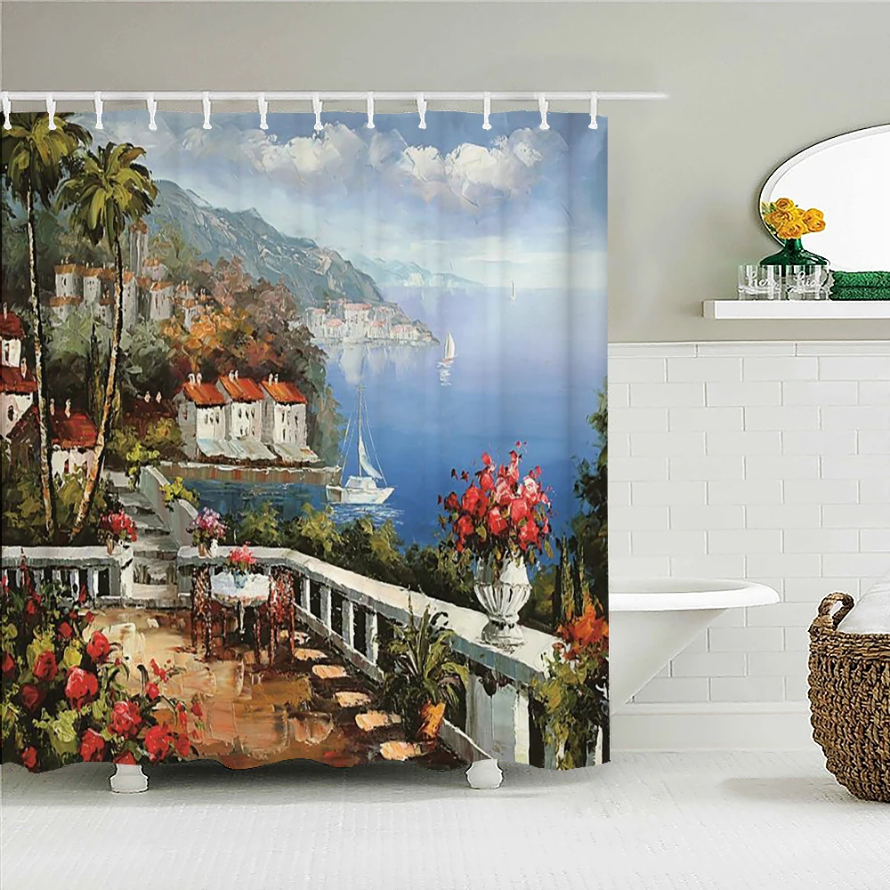 

Waterproof Shower Curtain For Bathroom landscape painting Printed Bathtub Curtains Polyester Bathroom Curtain with 12 pcs hooks