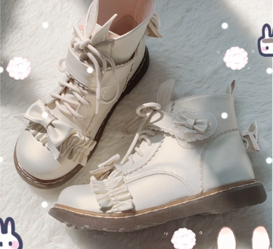 

Lolita Japanese boots shoes low heel short boots Martin boots women bowknot soft girl college student kawaii shoes vintage cos