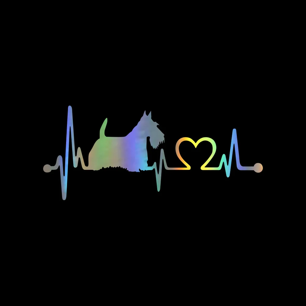 

13cm Funny Terrier Scottish Heartbeat Dog Car Bumper Stickers and Decals Car Styling Decoration Door Body Window Stickers