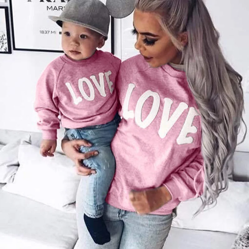 

European and American Women's Long-sleeved Round Neck Letter LOVE Parent-child Sweater Mommy and Me Couple Clothes