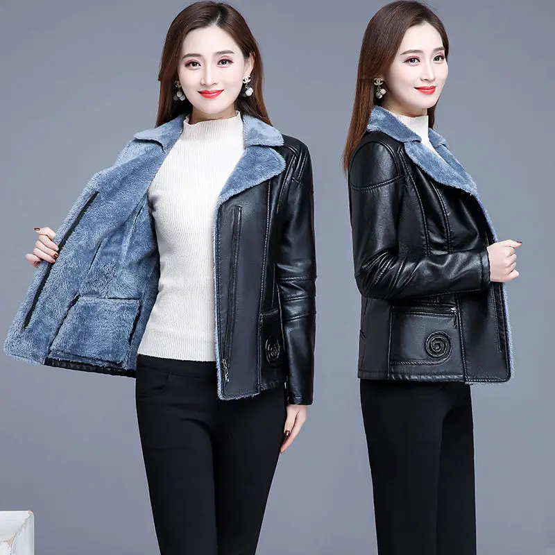 

Women 2023 Winter Coats Thick Faux Leather Fur Velvet Coat Female Fur Leather Jacket Aviator Jacket Casaco Feminino Y523