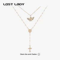 lost lady trendy angel crosses pendants necklaces multilayer fashion punk necklace for women man unisex jewelry on the neck