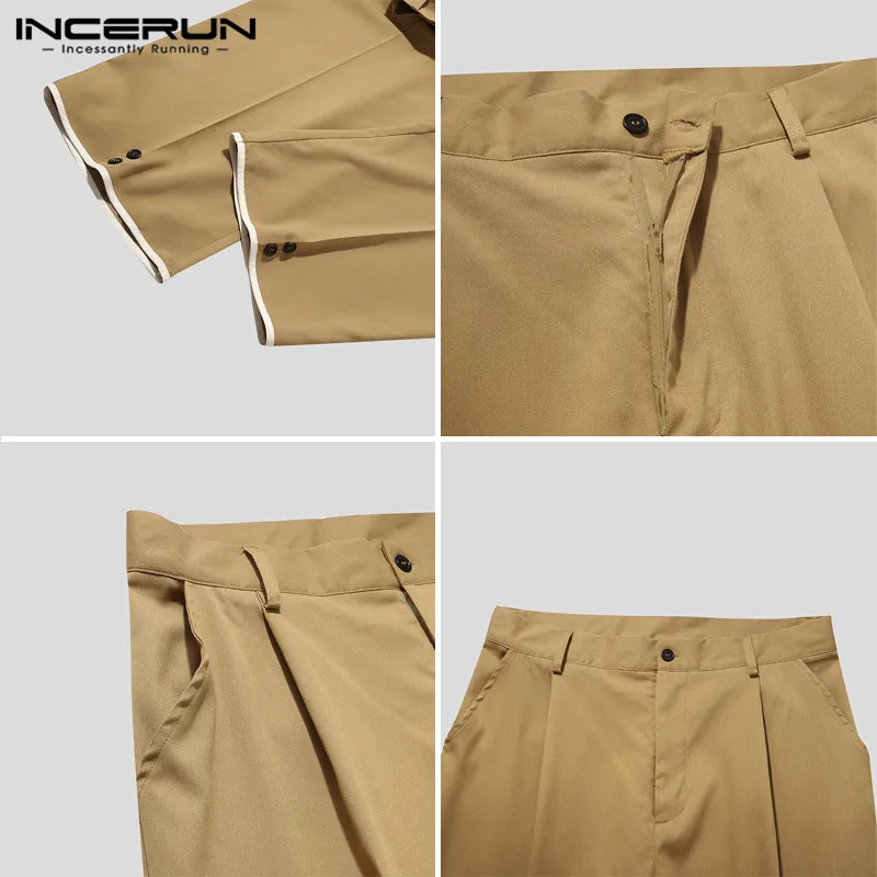 

Leisure Baggy Straight Trousers INCERUN Men Casual Solid Color Pants Man Korean Style Loose Bottoms Fashion Button Pantalon 5XL