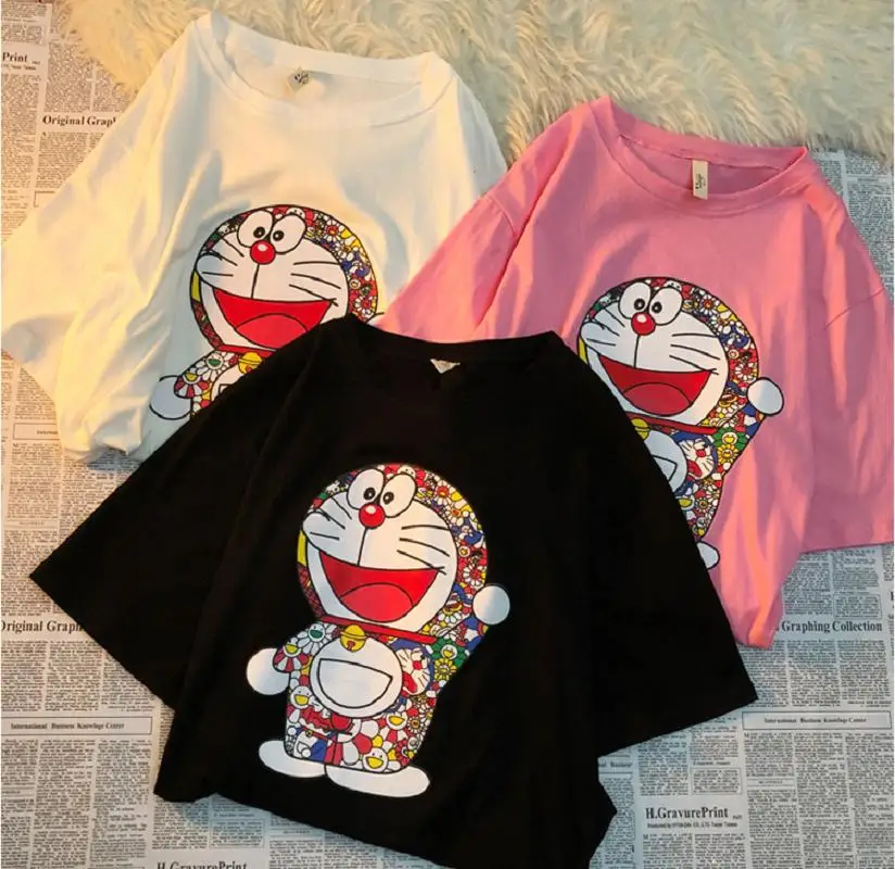 

Kawaii Print Short Sleeve T-Shirt Women Summer 2021 Korean Ins Japanese Harajuku Style Cute Cartoon Loose Student Tees Top