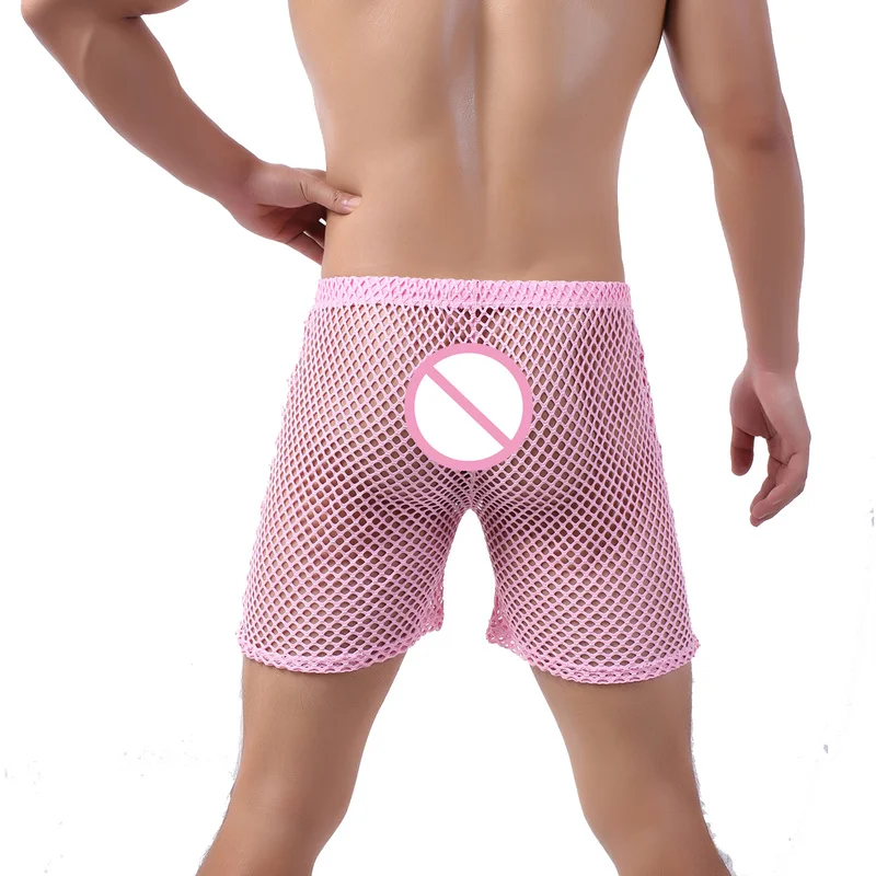 

Men's Transparent Boxers Shorts Fishnet Underwear Breathable Underpants Male Homme Panties Beachwear Sleep Bottoms Quick Dry