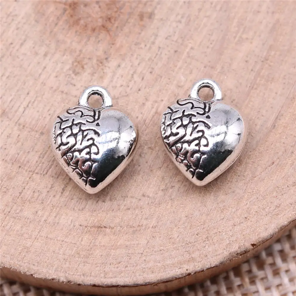 

3D Heart Charms For Jewelry Making Findings Handmade DIY Craft 10pcs Antique Silver Color 12x10mm