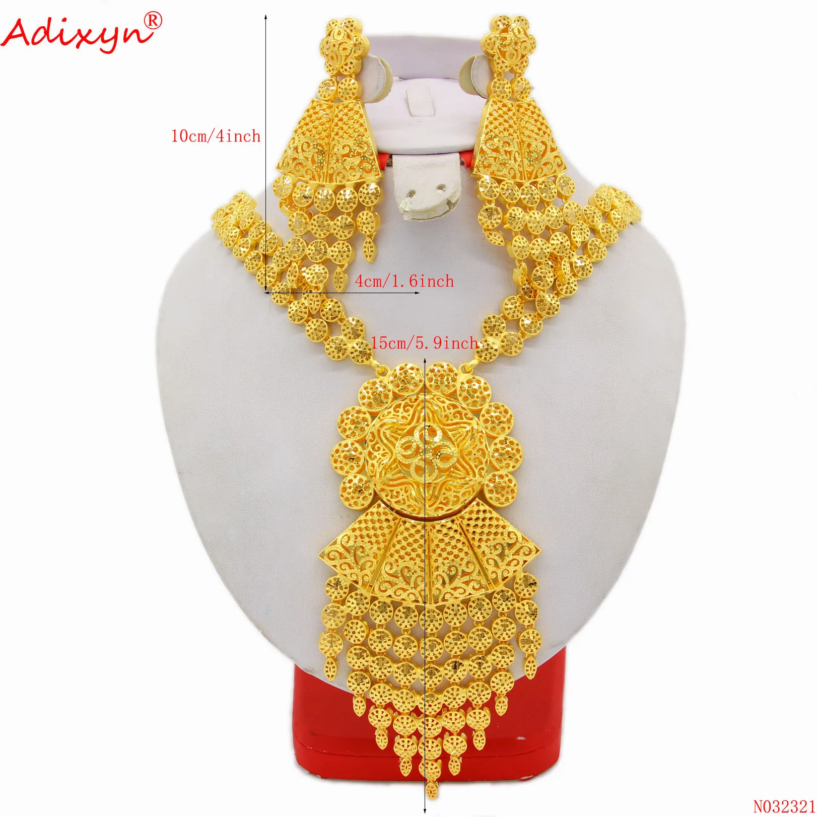 

Adixyn Hand-Work Cutting Ethiopian Dubai Jewelry Sets 24K Gold Color Habesha African Necklace Earring Bride Wedding Gift N032321