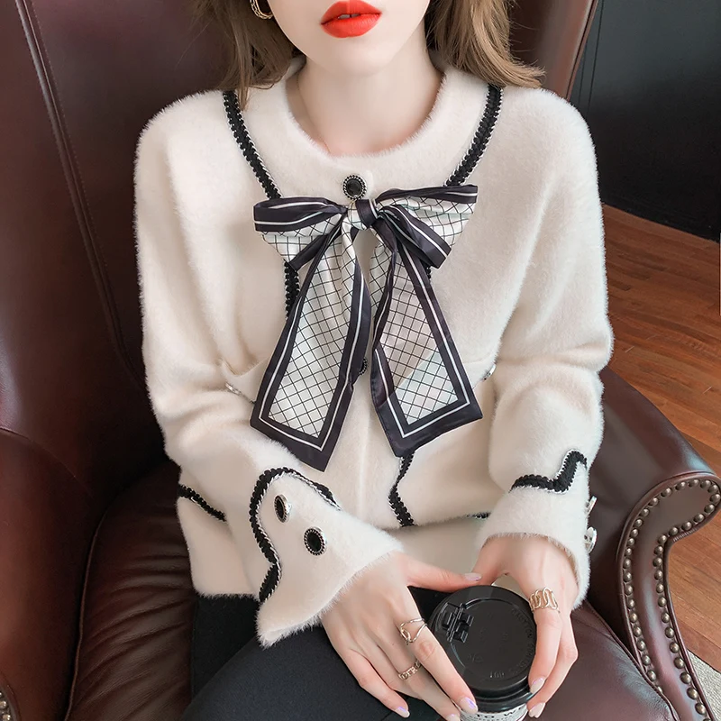 

Oneimirry Autumn Bow Coats Women Jacket Korean Fashion Single Breasted Faux Cashmere Ruched Outerwear elegant Clothing 2021