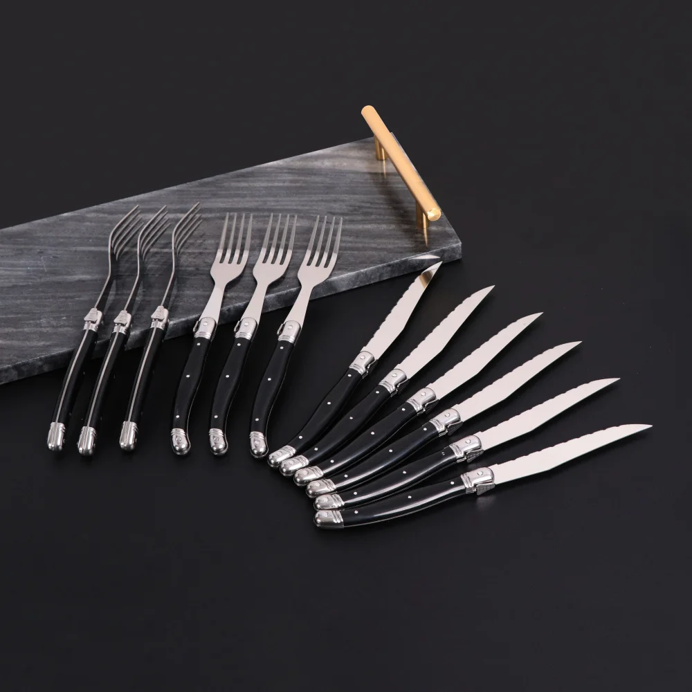 

Jaswehome 6pcs/12pcs Stainless Steel Steak Knife And Fork Set Laguiole Dinnerware Western Steel Cutlery