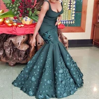 hunter green mermaid prom dresses sexy handmade appliques flowers satin formal party gown plus size african vestidos de fiesta