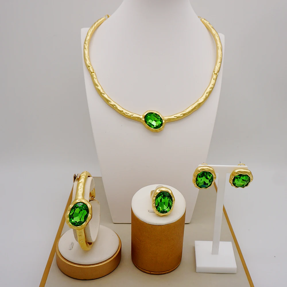 Итальянские золотые воротники, набор ювелирных изделий ожерельлье, уникальные большие серьги из драгоценных камней, браслет