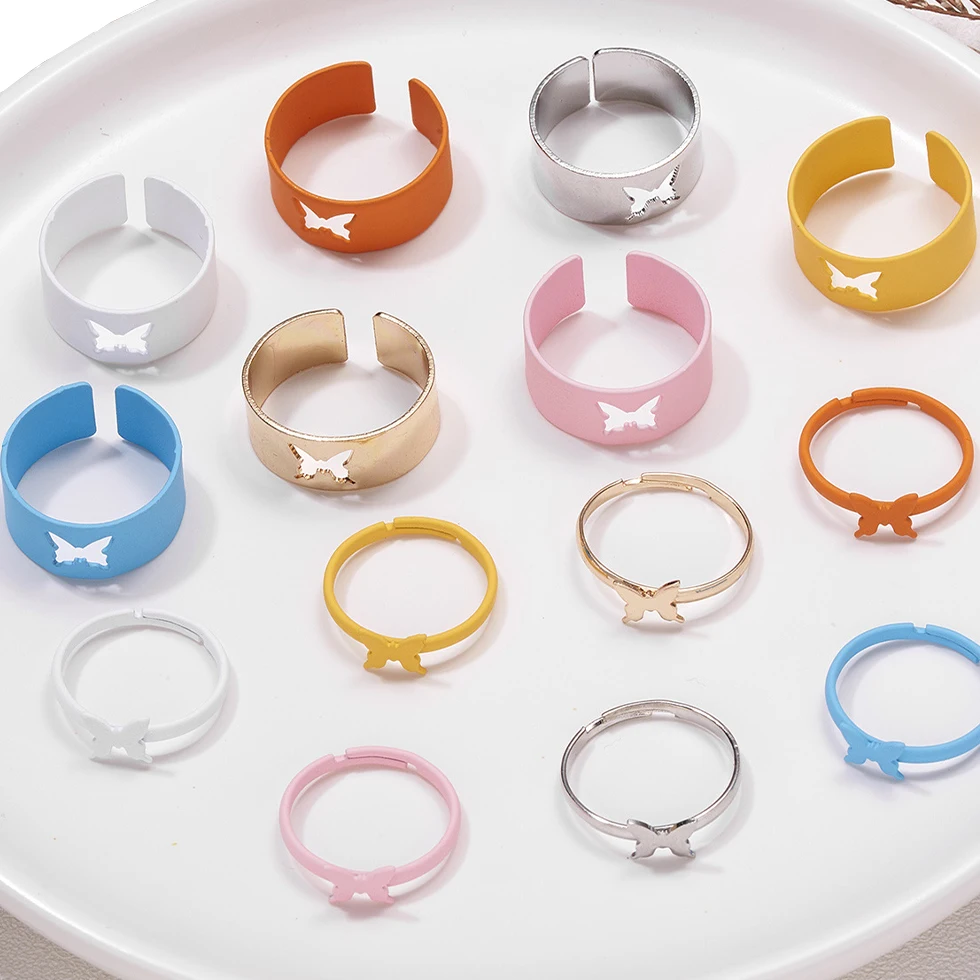 

Colorful Punk Butterfly Rings For Women Men Paired Butterfly Ring Wedding Party Adjustable Opening Lover Couple Ring Set Jewelry