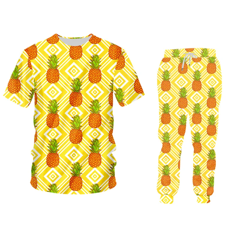 

Men's Set Orange Pineapple 3D Printing Tshirt And Pants Two-piece Set Casual Sports Beach Couple Clothing Tracksuit Dropshipping