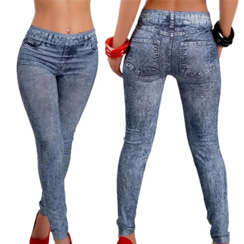 

Women Leggings Denim Jeans Pants With Pocket Slim Leggings Women Fitness Blue Black Leggins 1 PC