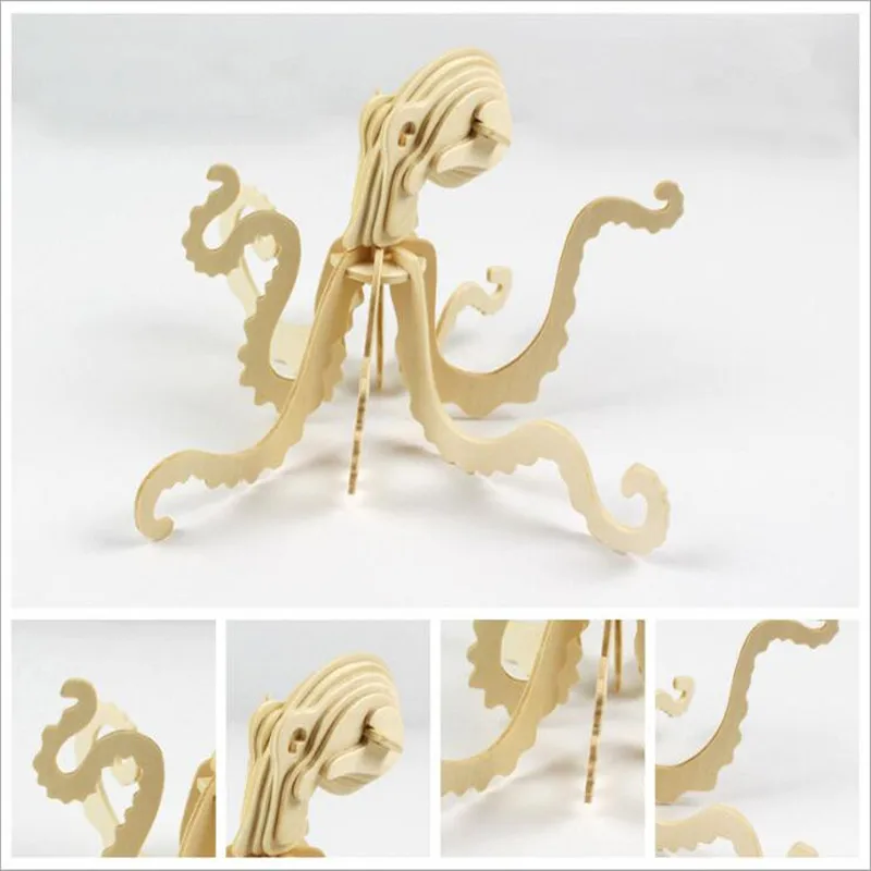 Octopus DIY Дети 3D деревянные пазлы модель животного Сборка строительные наборы Развивающие игрушки для детей - Цвет: Octopus