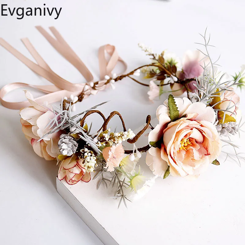

Ladies Flower Garland Headgear Hair Loop Seaside Holiday Headband Photography Bride Bridesmaid Accessories Head Ribbon Hairbands