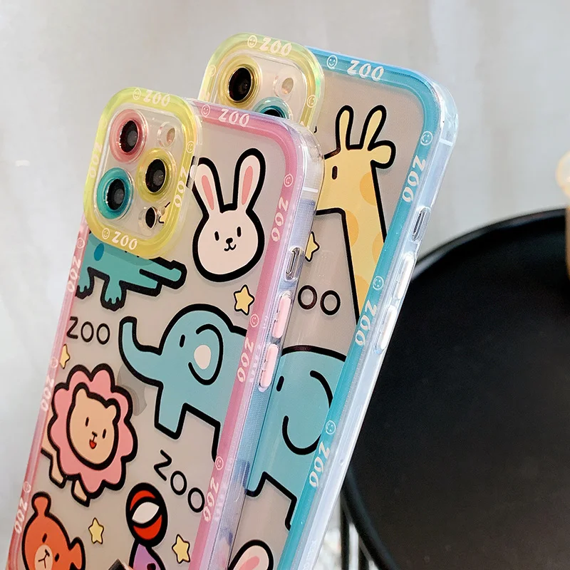 For iPhone 13 Pro Case Cute Bear Animals Zoo Soft Phone Case For iPhone 11 12 13 Pro Max XS XR X 7 8 Plus Cartoon Rabbit Cover