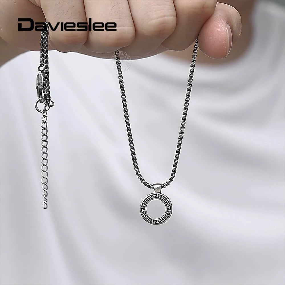 Мужские ожерелья подвески Davieslee с Т образной круглой коробкой из нержавеющей