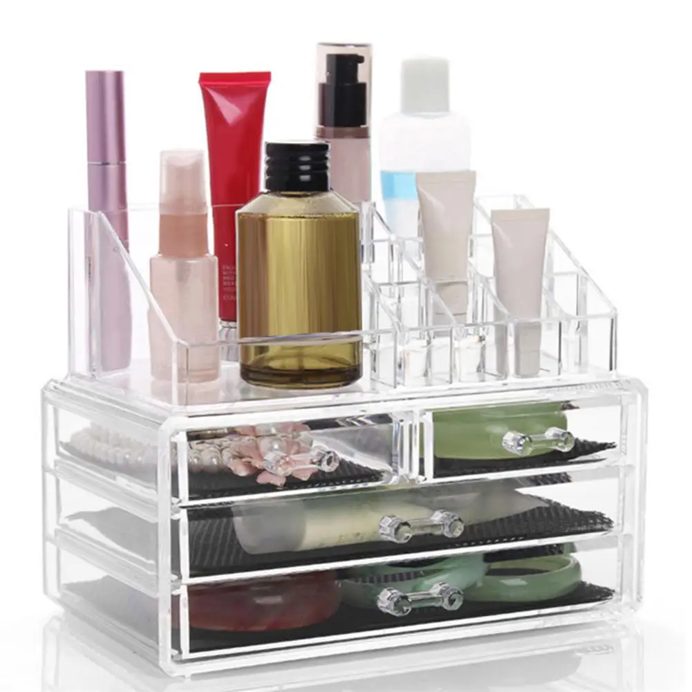 

Desktop Makeup Organizer Jewelry Cosmetic Drawer Storage Box Transparent Holder