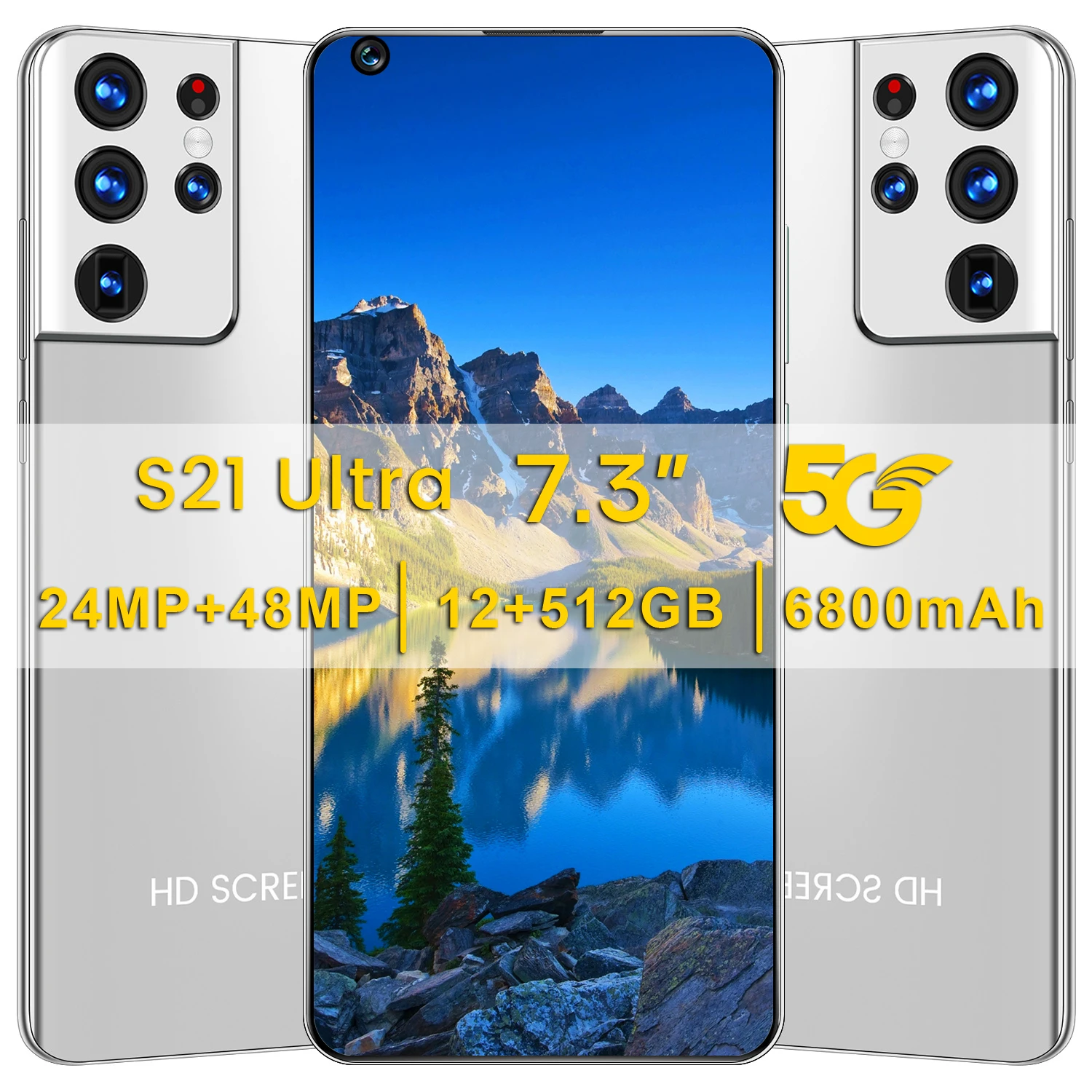 

6800mAh Global Version S21 Ultra Android 10.0 7.3 Inch Mobile Phone Waterdrop HD Screen Cellphone 12GB 512GB 5G Smartphone