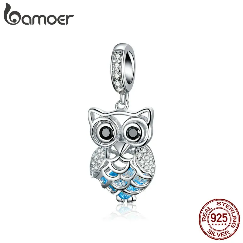 

BAMOER New Arrival 925 Sterling Silver Crystal Owl Cubic Zircon Animal Charms fit Beads Bracelets & Bangles DIY Jewelry SCC1124