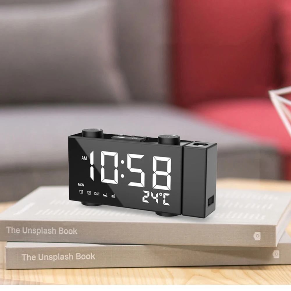 Digital Alarm Clock FM Projection Radio Alarm Clock with Snooze Thermometer Table Clock USB/Batterys Powers Supplys LEDs Alarm
