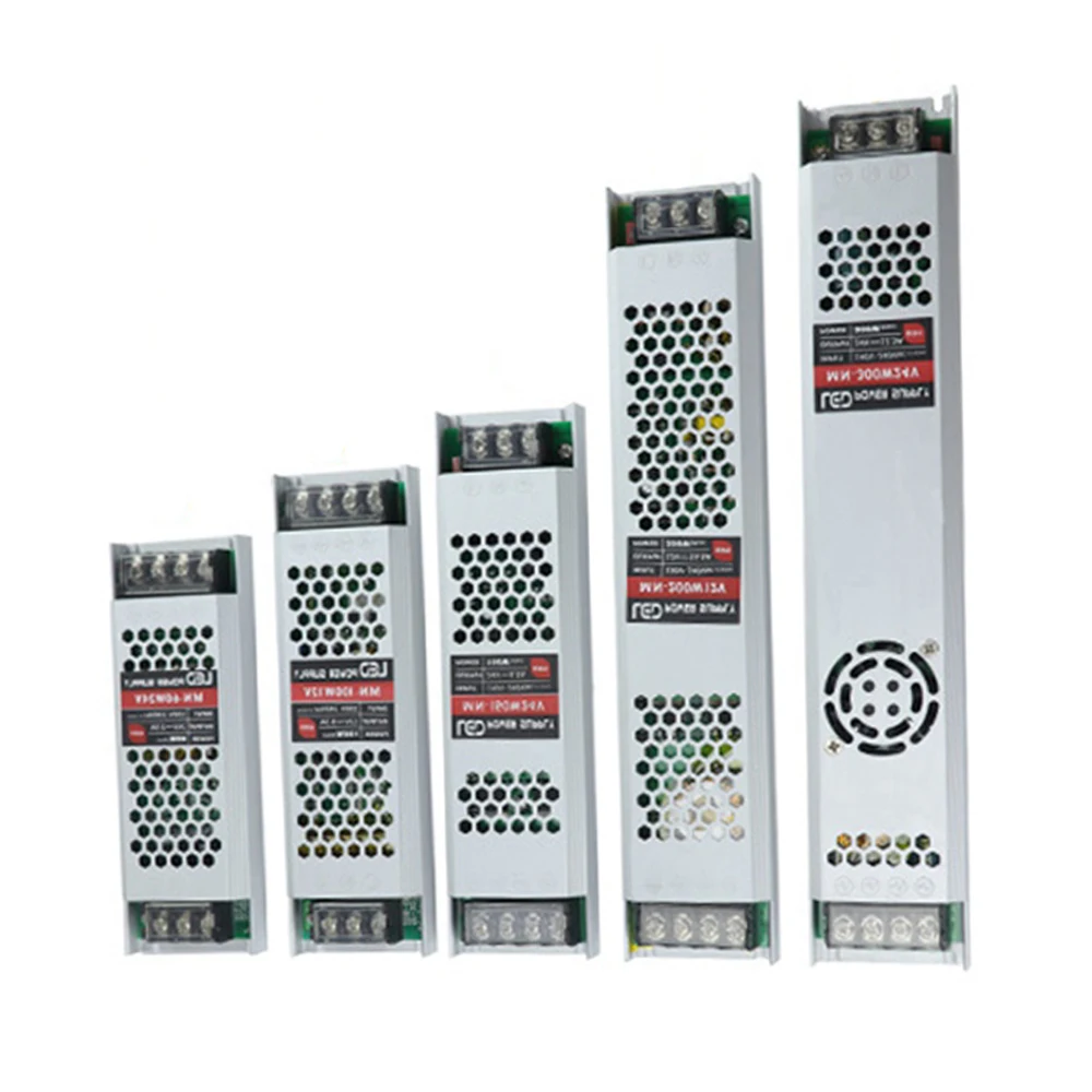 Ультра тонкий светодиодный Питание DC12V 24V трансформаторы систем освещения 60W 100W 150W 200W 300W AC190-240V драйвер для Светодиодный полоски