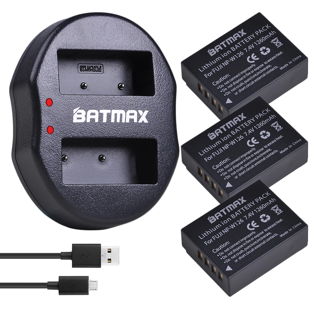 Аккумуляторная батарея Batmax 3pc NP-W126 NP W126 + двойное зарядное устройство USB для Fujifilm