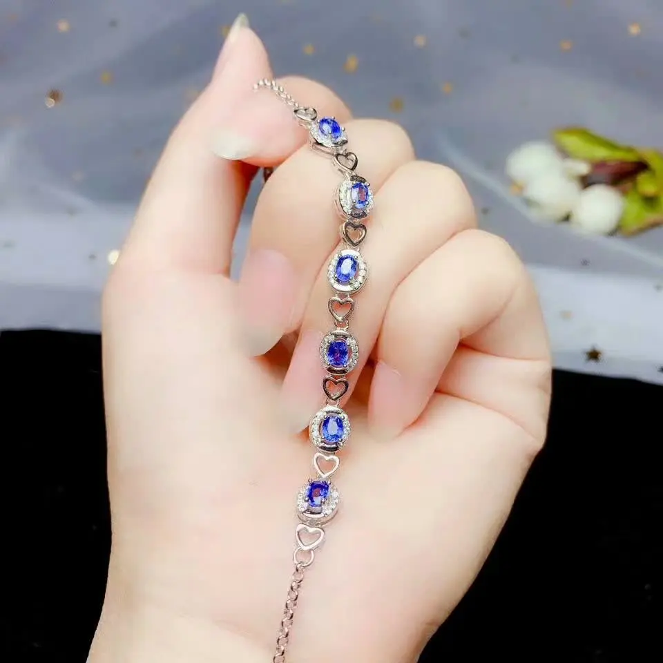

shilovem 925 silver sterling real Natural sapphire Bracelets fine Jewelry trendy women party gift new plant bz3.54.5822agl