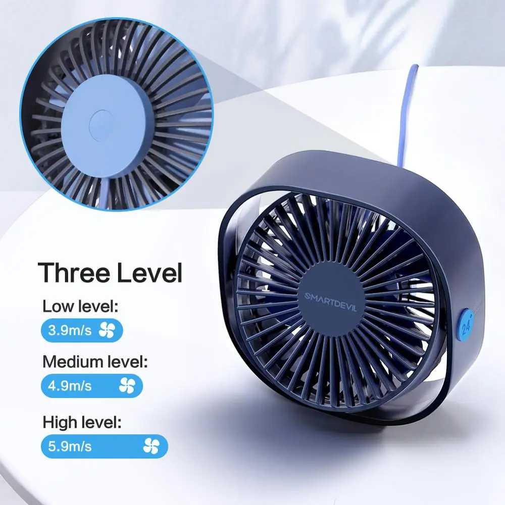

SMARTDEVIL Portable Cooling USB Desktop Fan 3 Speed Personal with 360 Rotation Adjustable Angle for Office Household Traveling