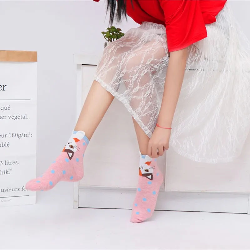 

5 Pairs Women Short Sock Breathable Cotton Kawaii Cartoon Animal For Lady Casual Dress Gift Socks Calcetines de dibujos animados