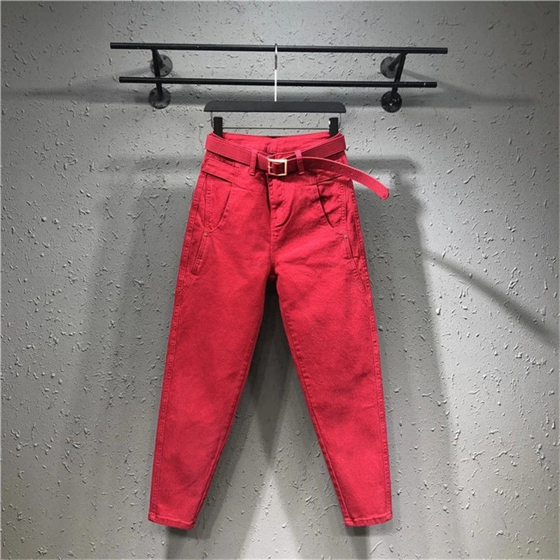 2021 осенние модные красные джинсы женские повседневные брюки ковбойские