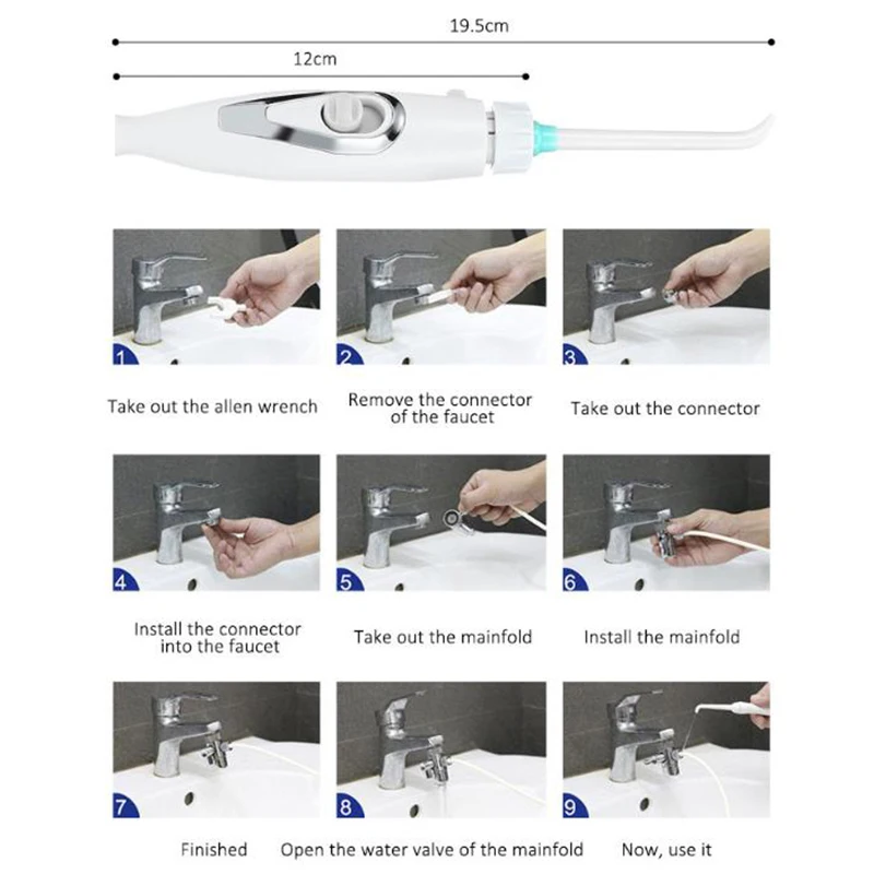 

6Tip Family Switch Faucet Oral Jet Irrigator Pressure Water Dental Flosser SPA Cleaner Interdental Brush Daily Tooth Cleaner Set