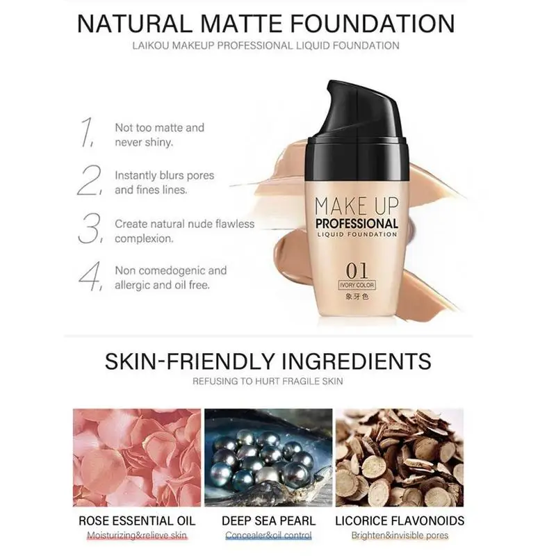 

Face Foundation Cream Waterproof Make Up Liquid Foundation Cosmetics Cover Base Makeup Control Oil Concealer L7Y5