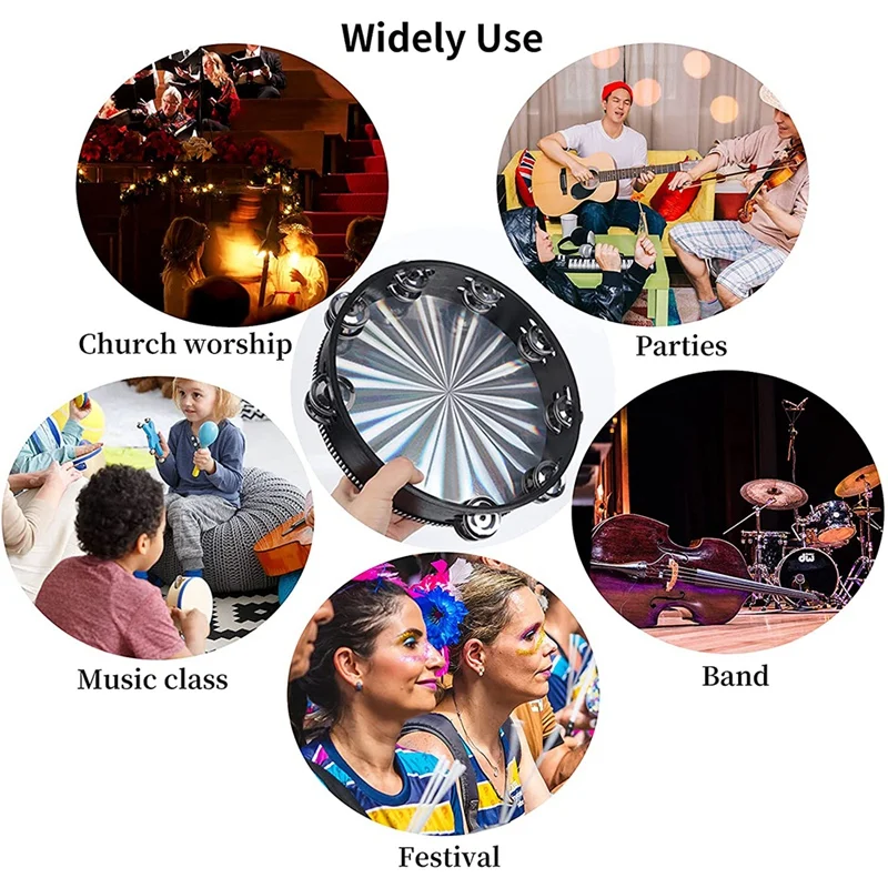 

Tambourines for Adults, 10 Inch Radiant Double Row Jingle Percussion Hand Held Drum Music Instrument for Church, Party