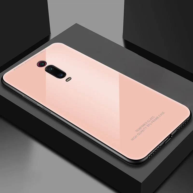 Pink Черное белое закаленное стекло чехол для Xiaomi mi 9T Pro 9 SE, одноцветное стекло, чехол для Xiaomi mi 9t mi 9se 9 t, чехол-бампер - Цвет: Pink