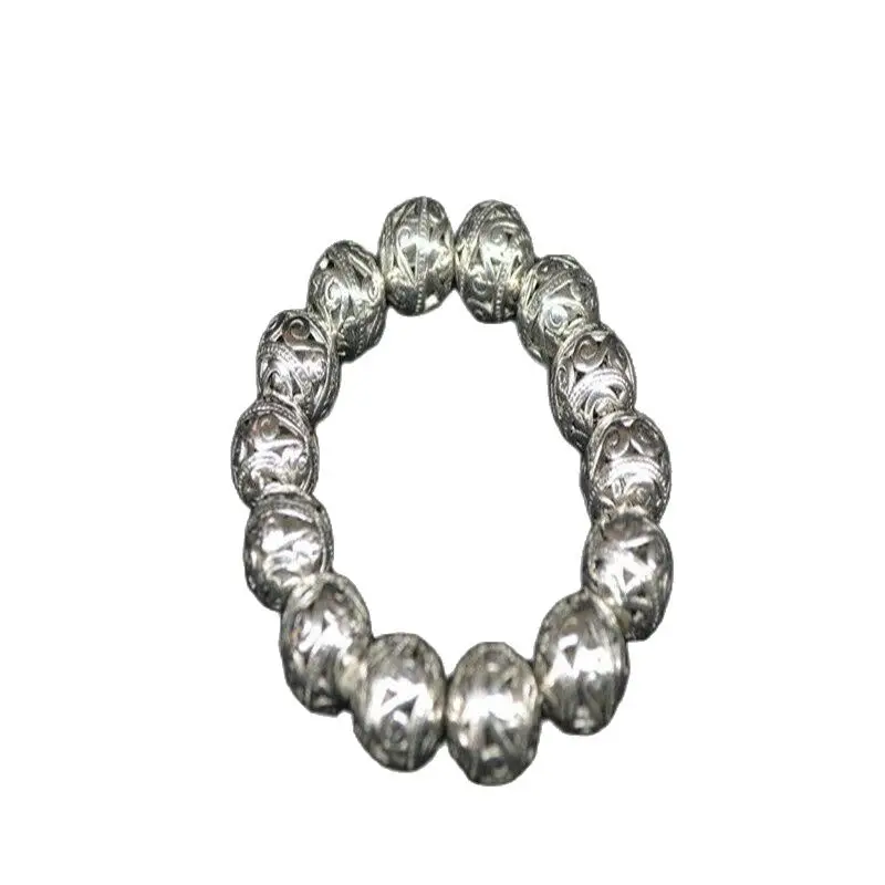 

China Old Tibetan Silver Carved Hollow Bead Headed Silver Bracelet