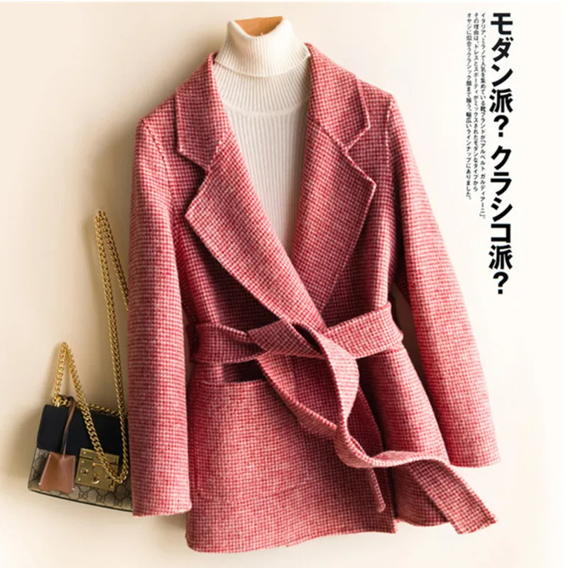 Осенне зимнее пальто Женское из 100% шерсти женская короткая куртка + пояс