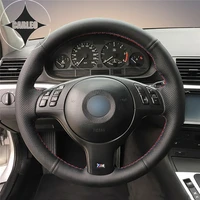 diy car steering wheel cover for bmw m sport e46 330ici e39 540i 525i 530i m3 e46 genuine black leather stitching custom holder
